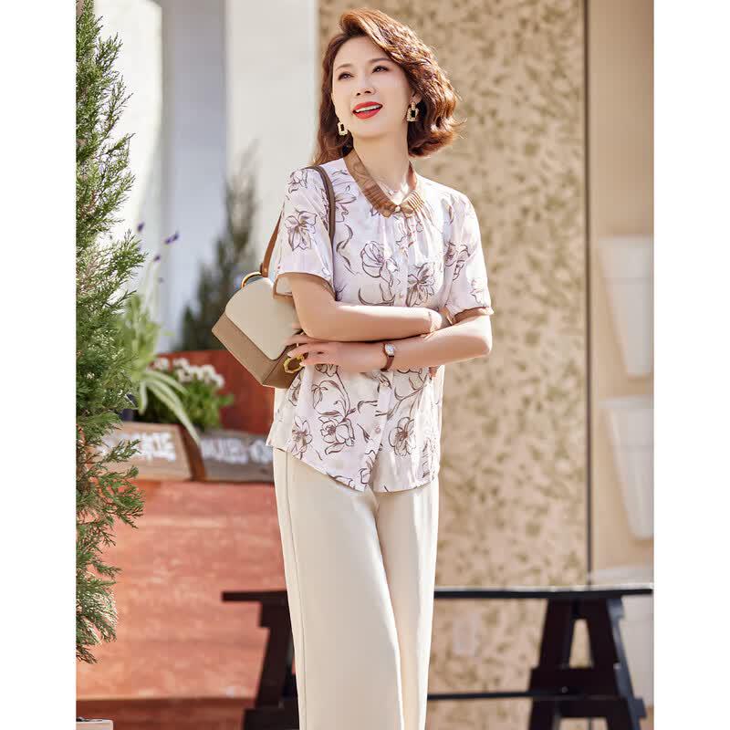 Pastel Mother's Summer Floral Print Two-Piece Set