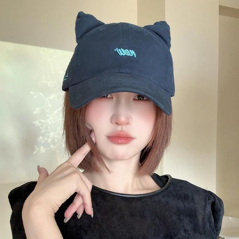 Sweet Cat Ears Baseball Hat for Women Japanese Style Sweet Casual Versatile Wide Brim Big Head Circumference Face Flattering Cap