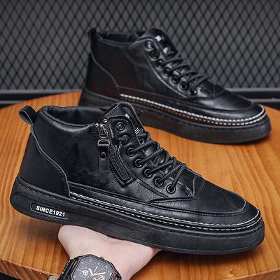 Fashion Leather High-top Board Shoes Soft Leather Lace-up Casual Sneakers Lightweight Boots Comfortable Wearable Shoes Sneakers