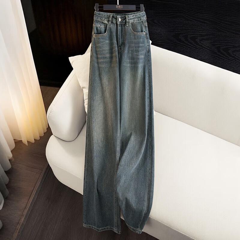 Women s High-Waist Loose Straight-Leg Jeans L