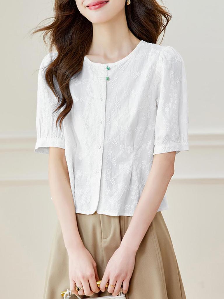 Women's Summer Embroidered Frog Button Cotton Shirt - New Chinese Style 2026