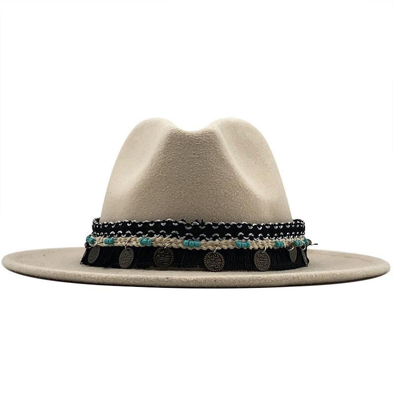 eBay Hot Sale Woolen Jazz Top Hat Ladies Minority Style Retro Flat-brimmed Big Eaves Hat