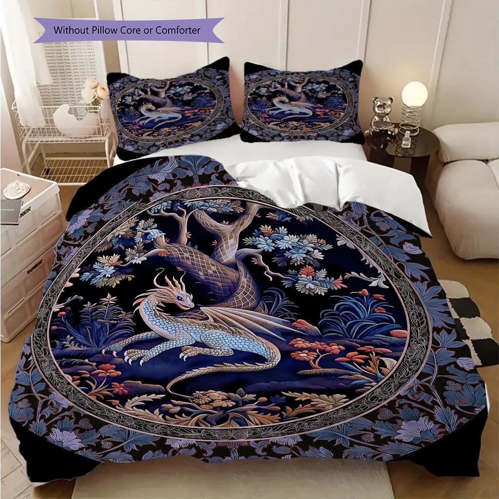 Medieval Gothic Fantasy Dragon bedding, duvet cover, pillowcase, home decoration, birthday gift (1 * duvet cover+2 * pillowcase, coreless)