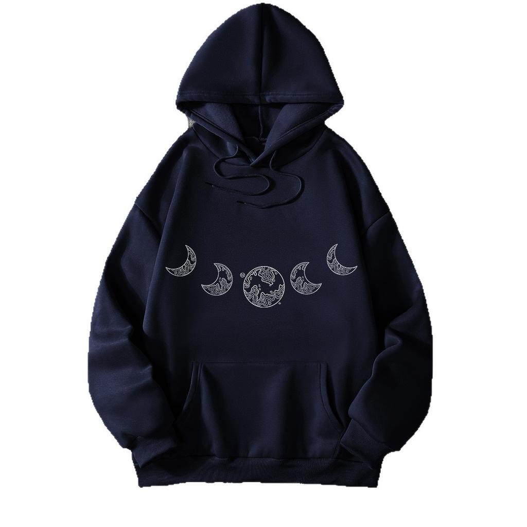 Hot Casual Versatile Loose Hooded Moon Sweater Fleece Jacket Women's Clothing