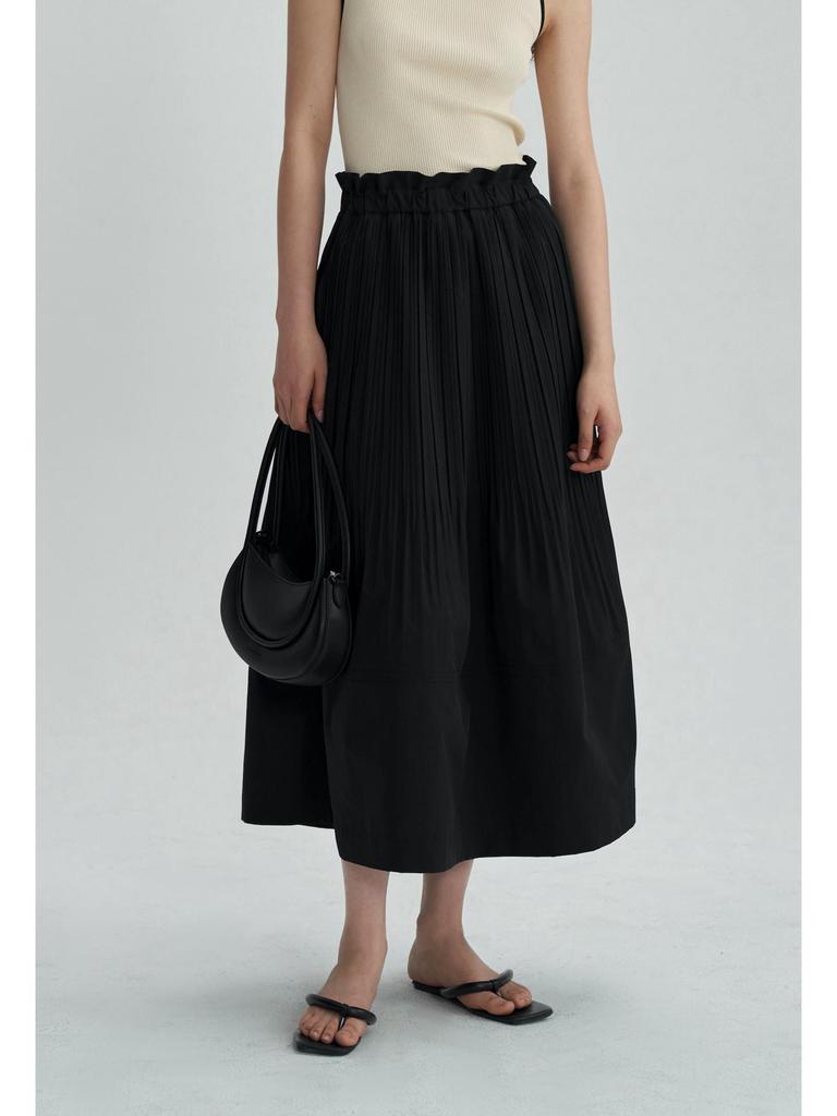 Women's White Pleated Midi Skirt - Minimalist A-line Style with Elastic Waist