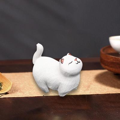 Charming Feline Tea Companion Handmade Clay Figurine for Home And Office
