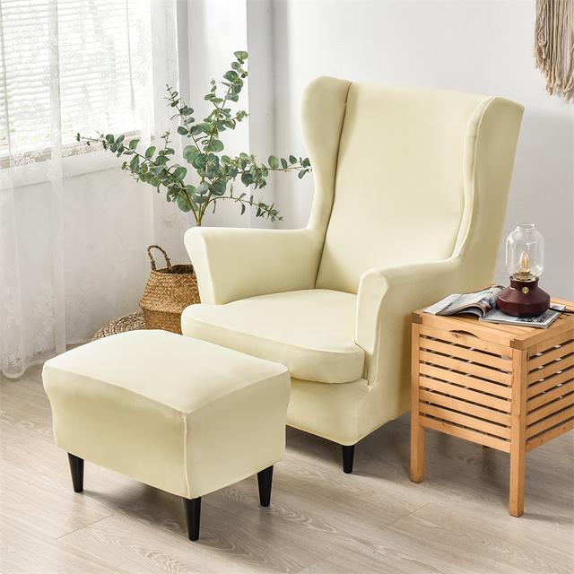 Stretch Spandex Wing Chair Cover Solid Color Armchair Covers Removable Single Sofa Covers With Seat Cushion Slipcover
