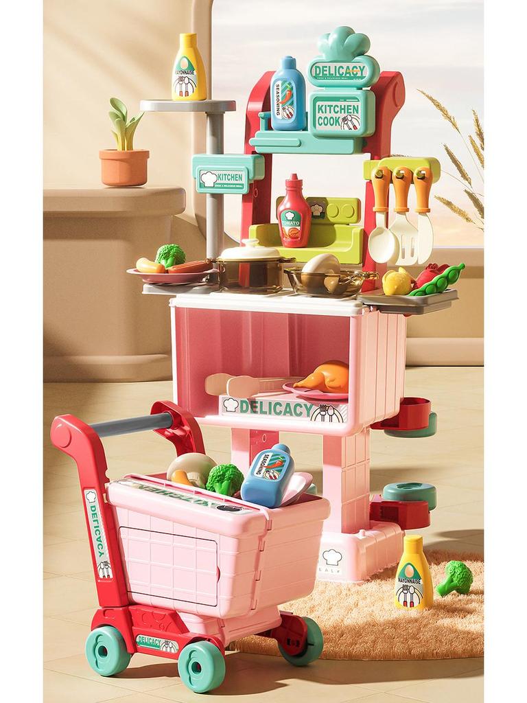 Mini Kitchen Playset: Pretend Play Shopping Cart & Cooking Toys for Kids