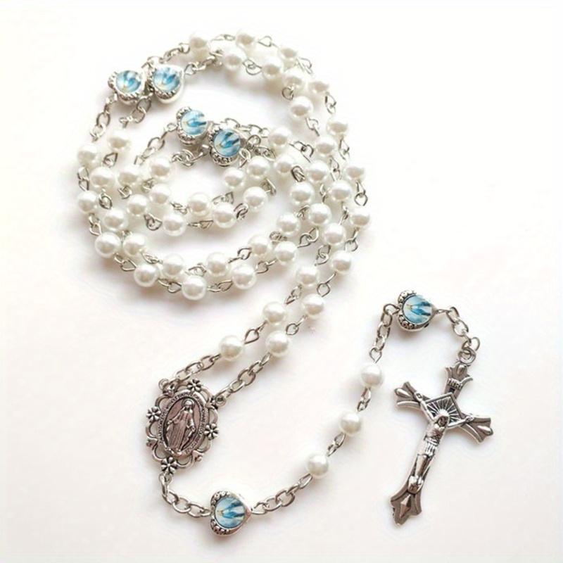 1pc Crucifix Cross-Charm Long Chain Rosary Beads Catholic Necklace for Women Christian Amulet Necklace Religious Jewelry
