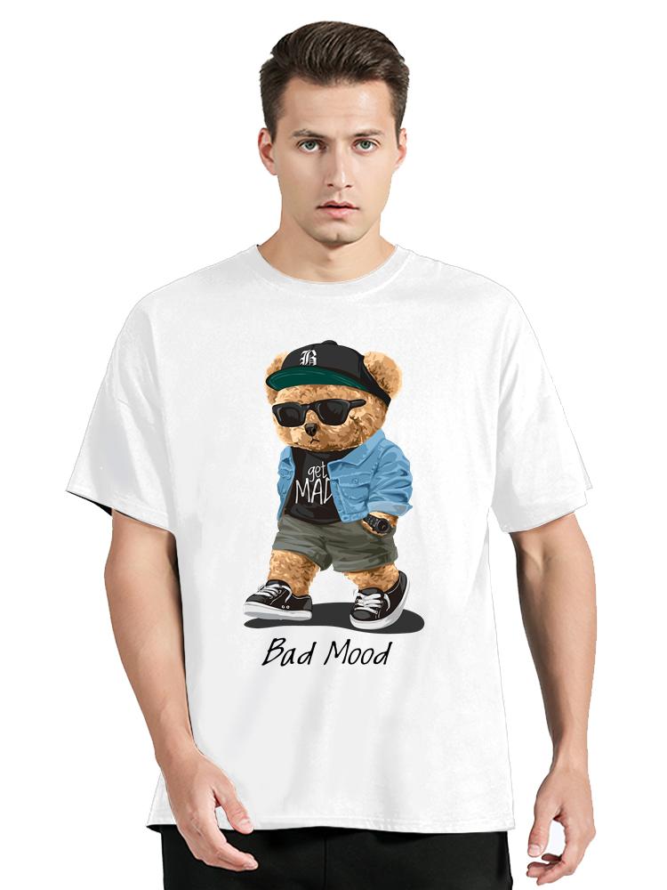 Sommer Casual T-Shirt Get Mad Bad Mood Walking Silent Teddybär Kurzarm Herren T-Shirt Hip Hop Tops Lose Übergroße Männer T-Shirts