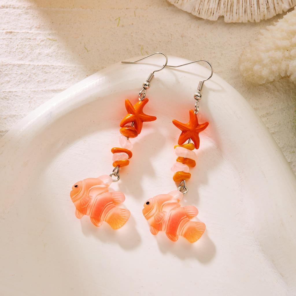 Colorful Starfish Crushed Stone Fish Earrings Summer Beach Vacation Style Accessory Women's Fashion Trend Daily Accessory