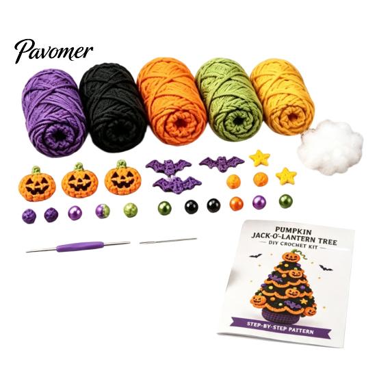 Craft Sets for Adults Halloween Tree Crochet Kit, DIY Black Cat Pumpkin Witch Handmade Yarn Projects Hat Ghost Crafting Kit Holiday Home Decor,