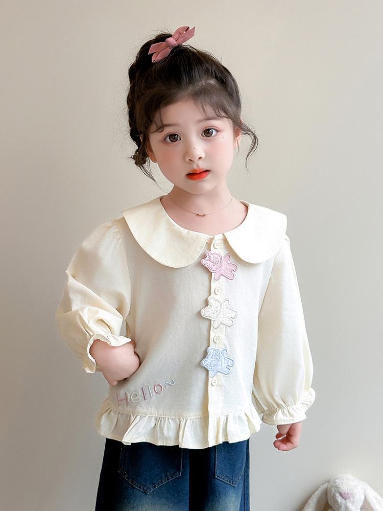 2026 New Girls' Long-Sleeved Doll Shirt with Three-Dimensional Embroidery - Spring/Autumn Style