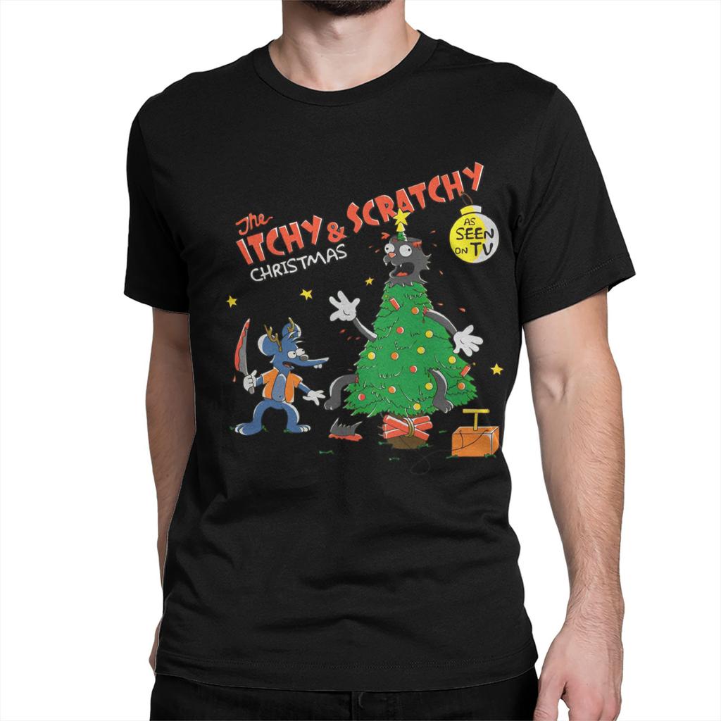 Christmas Itchy And Scratchy TShirts Men Women Xmas Novelty Cotton Tee Shirt Round Collar Short Sleeve T Shirts Gift Clothing