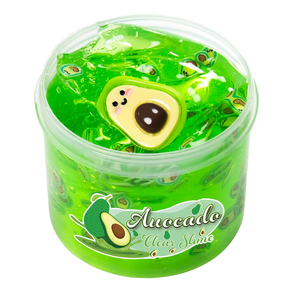 70ml Kristallklarer Schleim mit Wassermelone Pfirsich Avocado Ananas Anhängern - Nicht klebrige weiche Gelee-Knete für Party Weihnachtsgeschenk