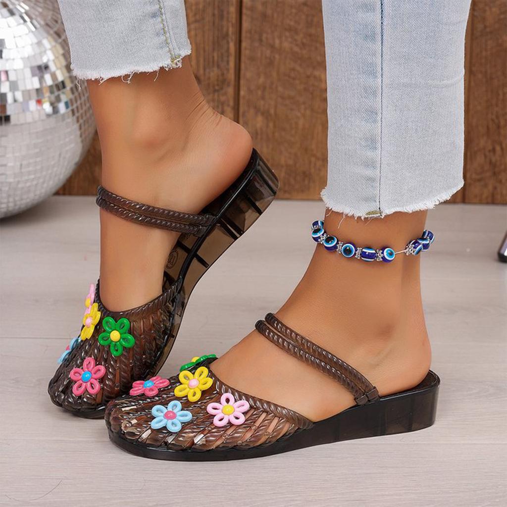 Summer Women Flat Transparent Jelly Sandals Open Toe Crystal Slip On Casual Beach Shoes