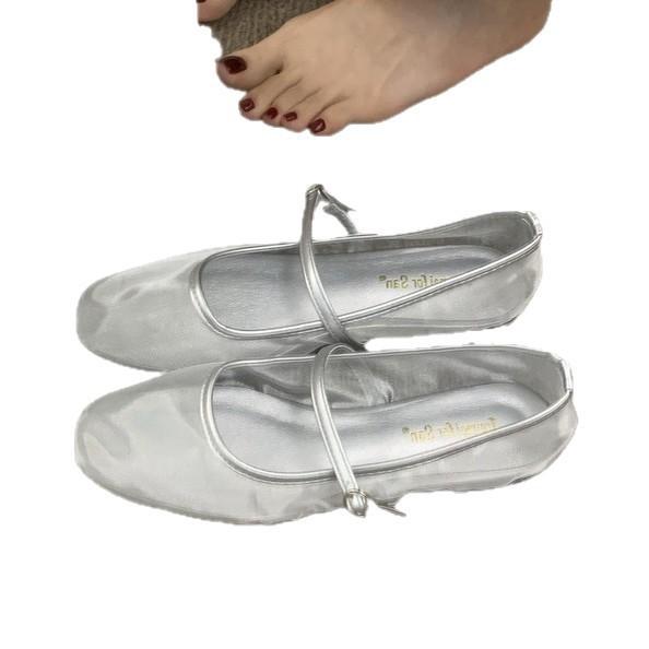 Niche design sense breathable mesh gold single shoes women's shoes 2025 summer new French beautiful ballet shoes