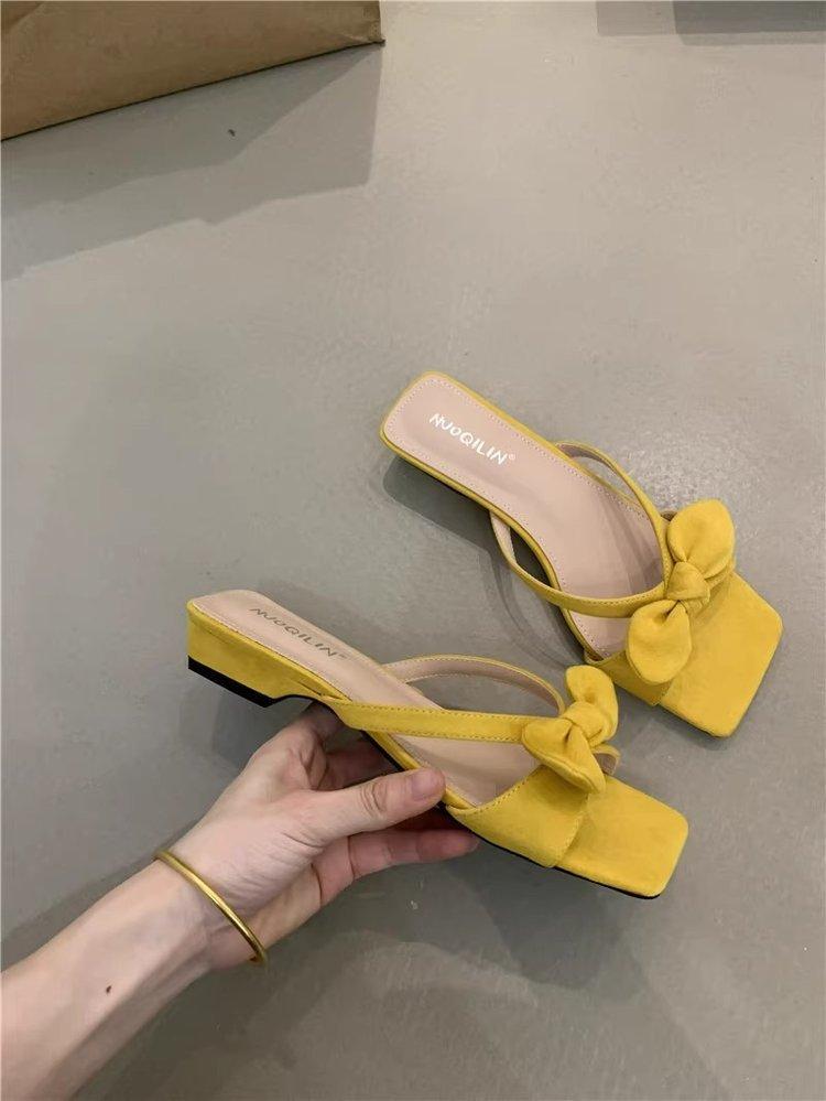 

Soft leather version~ French stunning bow square head cross with cool slippers 2025 new matte one-word sandals 35