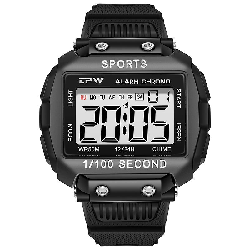 Square Head Waterproof Electronic Watch Unisex Student Outdoor Sports Casual Luminous Alarm Clock Calendar Watch чёрный
