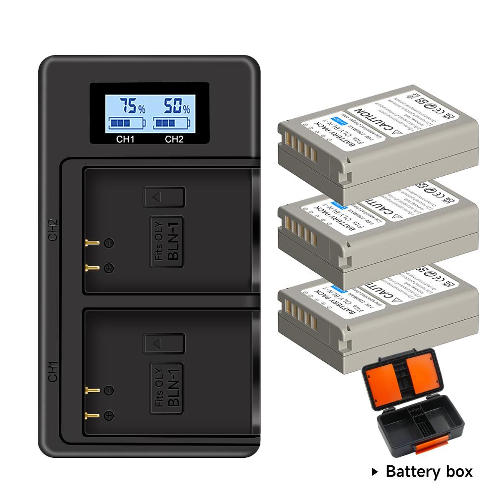PALO 2280mAh BLN-1 PS-BLM1 Battery +Camera box for Olympus OMD E-M1, Olympus Pen F, OM-D E-M5, PEN E-P5, OM-D + USB LCD Charger Fast Charge