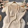 Twist Crop Sweater Solid Color Slim Knit Set Dress Two Piece Set Women All Match Autumn Winter For Ladies Hip