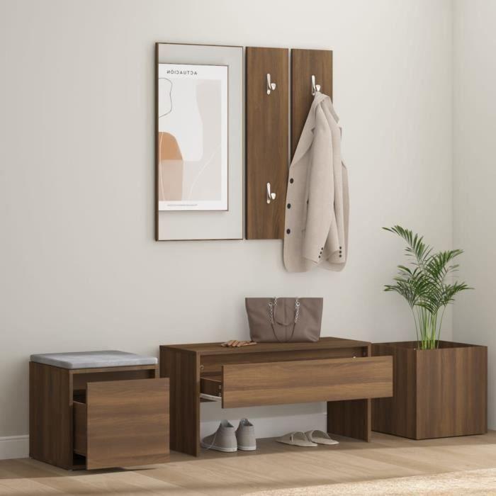 3120202 vidaXL Hallway Furniture Set Brown Oak Engineered Wood