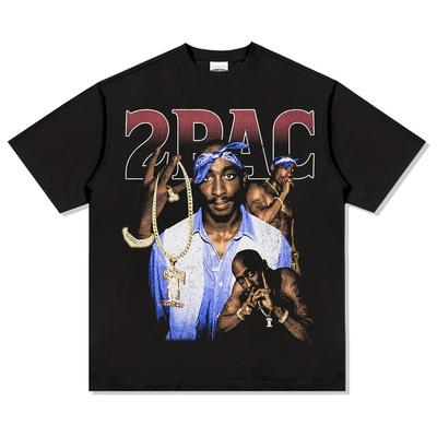 Herren Tupac Shakur Muster Baumwoll T-Shirt Sommer Neu Herren Damen Baumwoll T-Shirt Vintage Streetwear