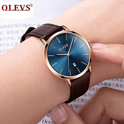 Women's Watch, Blue, Stylish, Arm Watch, Waterproof, Ultra-thin, For Women, Leather Belt, Brand, Leather, Analog, Small, Simple Dial, Easy to Read, Fa