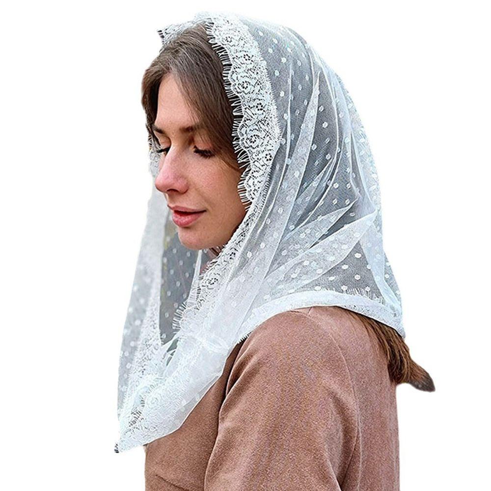 Black White Head Covering Scarf Solid Color Wedding Bridal Veils Classic Lace Veils For Women