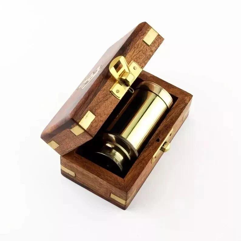 

Brass Telescope 6 Extended Nautical Wood Box SeaStyle золотой