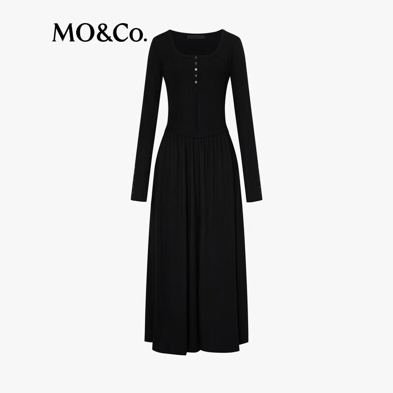 MO&Co. Women's Vintage Cotton-Blend A-Line Knit Midi Dress