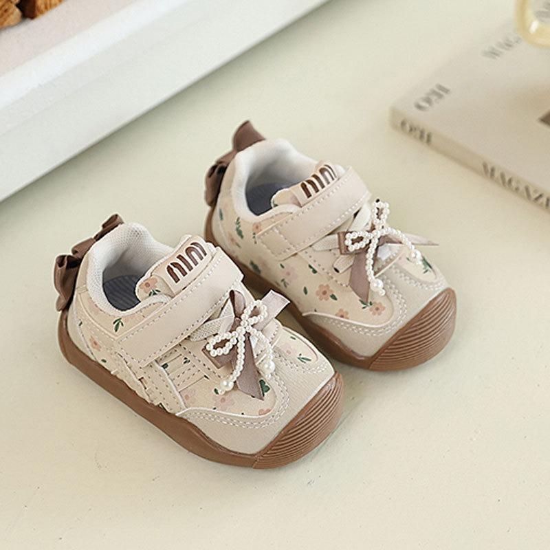 Infant Toddler Walking Shoes, Autumn Baby Girls' Soft-Soled Sneakers, Bow-Knot Korean Style Princess Shoes for Little Girls.