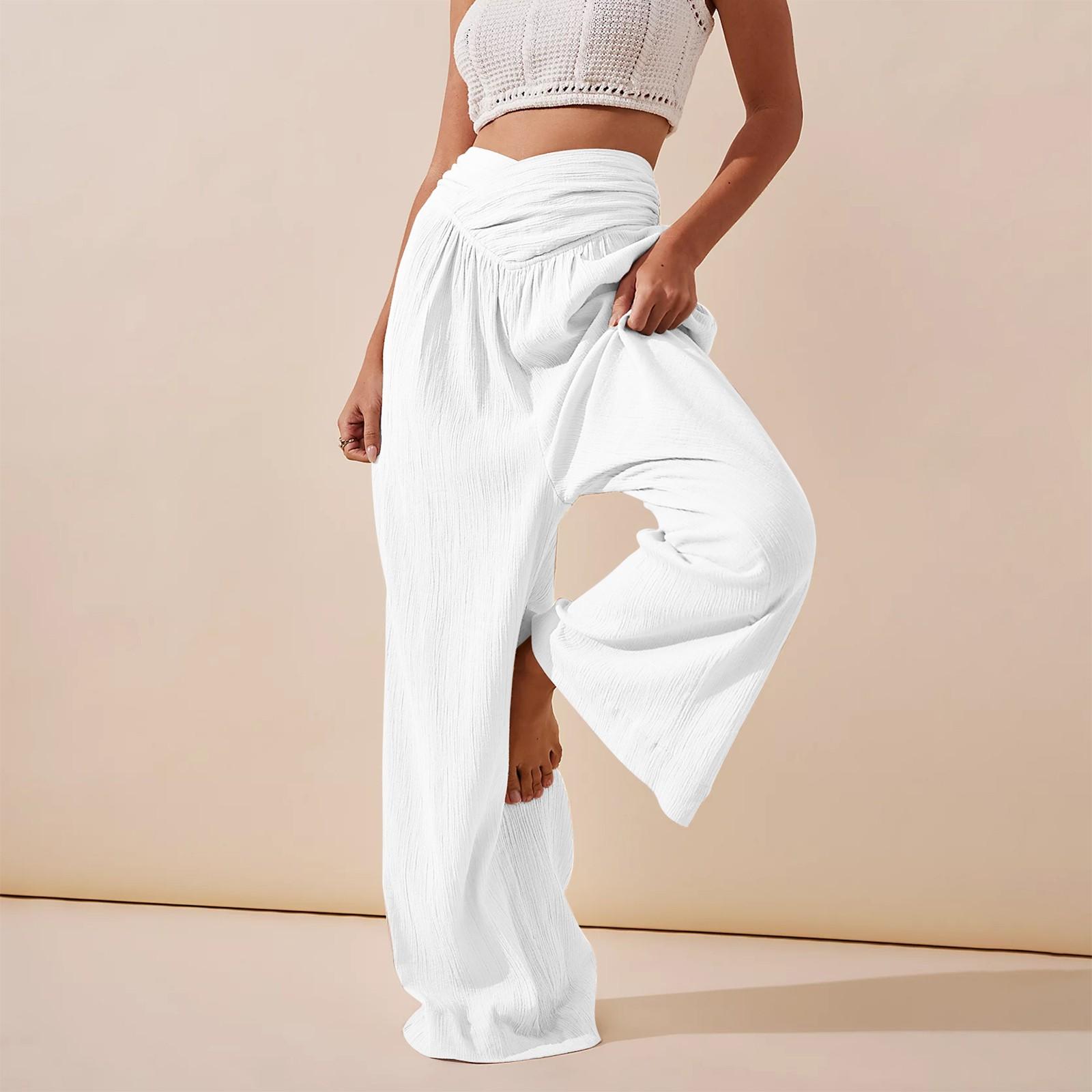 

Женские широкие брюки с высокой эластичной талией, деловые рабочие брюки, длинные повседневные брюки XXL белый