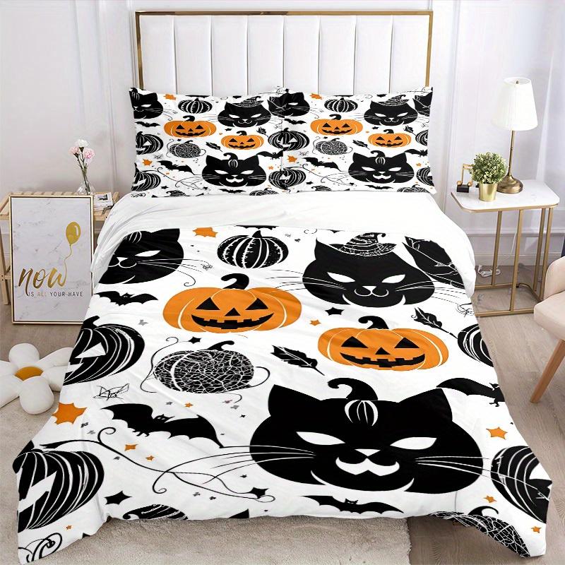 3pcs Halloween Pumpkin Bedding Set, Suitable for Bedroom Decoration, (Includes 1 Duvet Cover And 2 Pillowcases, Quilt Not Included) yy250822126