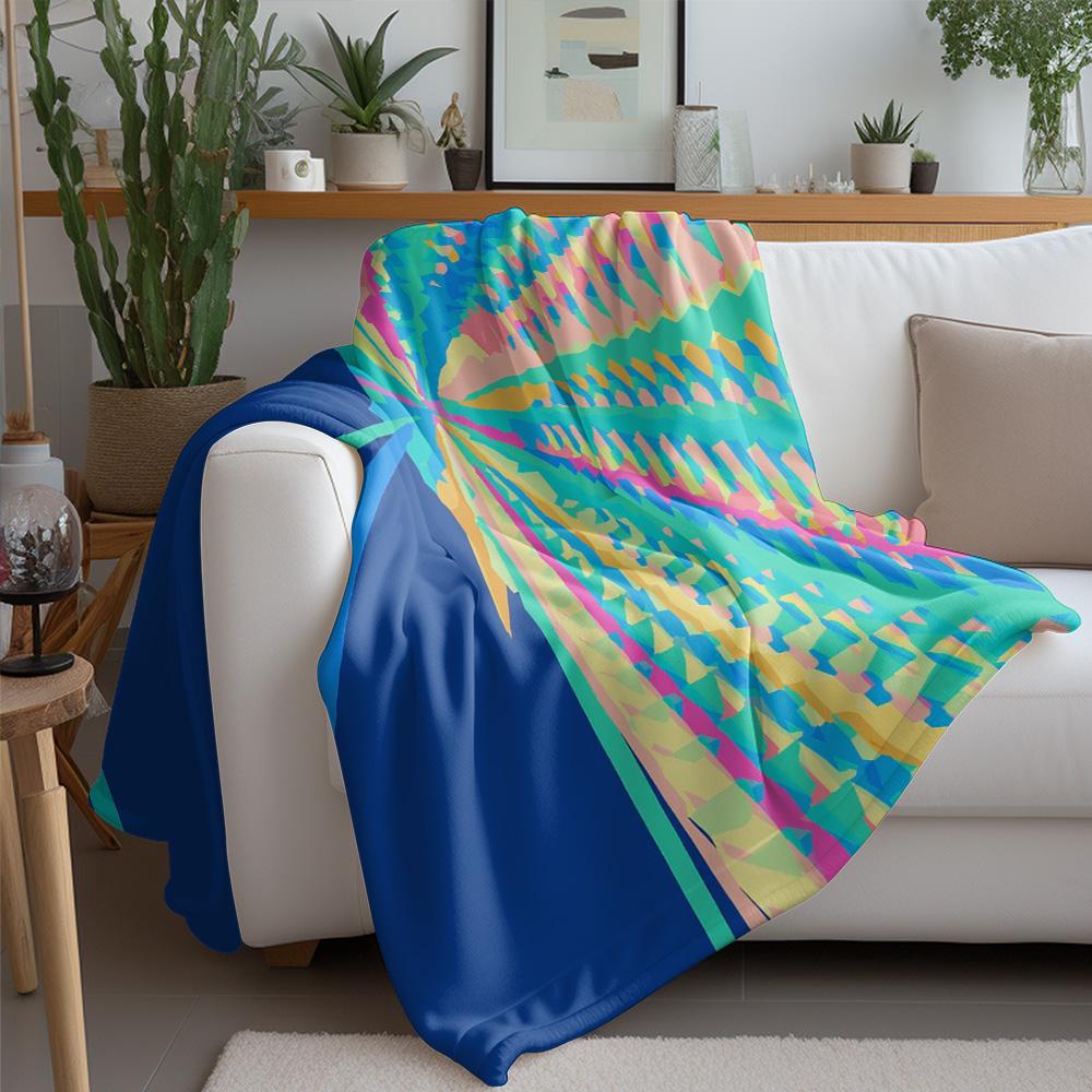 Colorful Tie Dye Geometric Print Fleece Throw Blanket Sofa Bed Blanket Gift for Women Teen Girls
