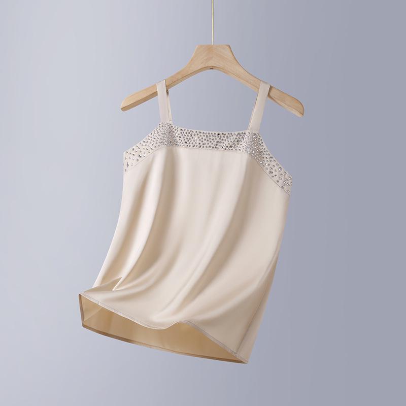 

2026 Faux Silk Slim Fit Camisole Tank Top for Women - OL Professional Base Layer S (40-45 kg) абрикосовый/кремовый