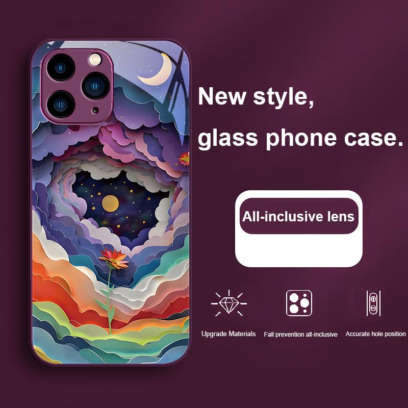 Colorful Night Flowers Purple For Iphone 16 Plus 15 14 13 12 Mini 11 Pro Max X XS XR 7 8 Plus 2022 Tempered Glass Phone Case