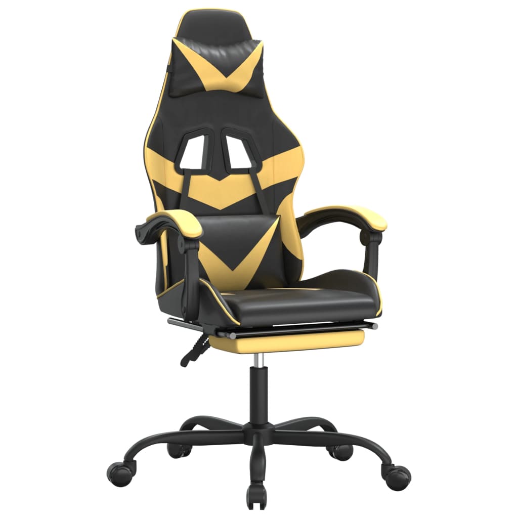 Gaming Chair with Footrest Swivel Black & Gold PU Leather