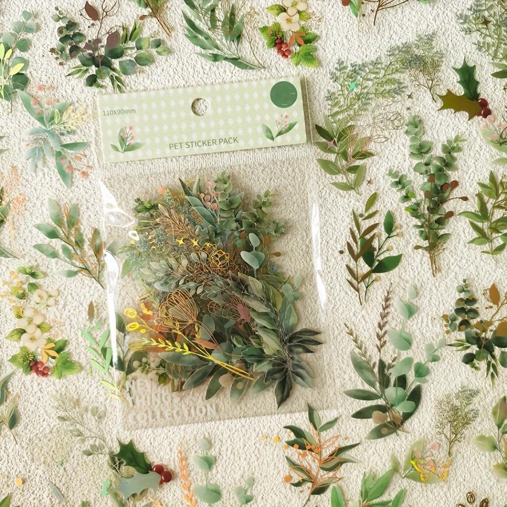 40pcs/set Vintage Gilding Green Leaf Flower Notebook Decorative Stickers Decorative Stickers For Scrapbooking Label Diary