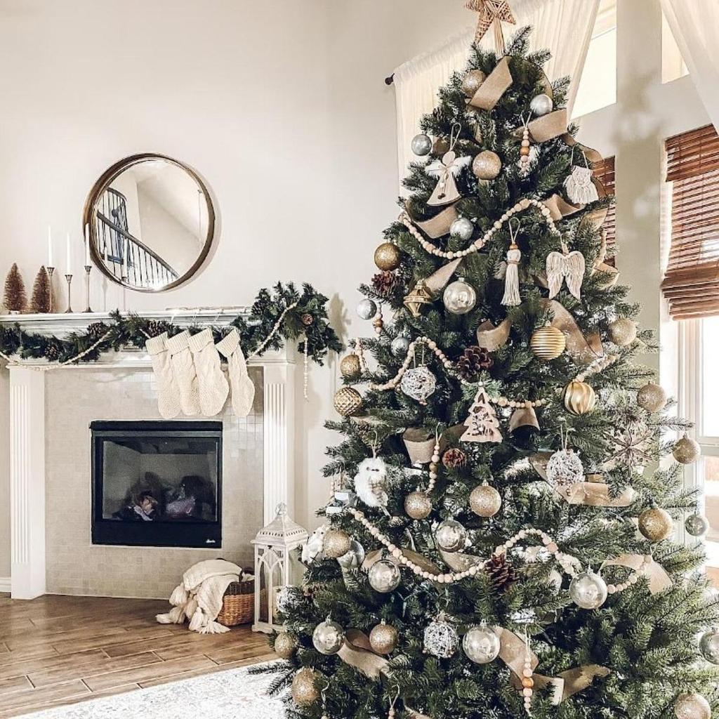 Weihnachts-Holzperlen-Girlande, Hängende Dekoration, Wandbehang, Party-Dekoration, Weihnachtsbaumschmuck für