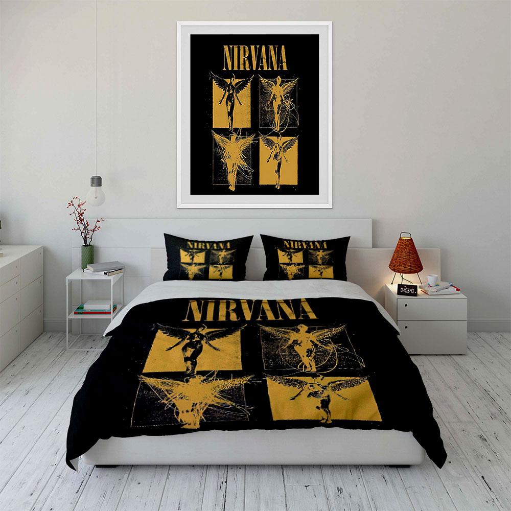 Nirvana Winged Figures Design Bedding Duvet Cover Set Duvet Cover Pillowcases (1*Duvet Cover 2*Pillowcases, Without Duvet Insert)