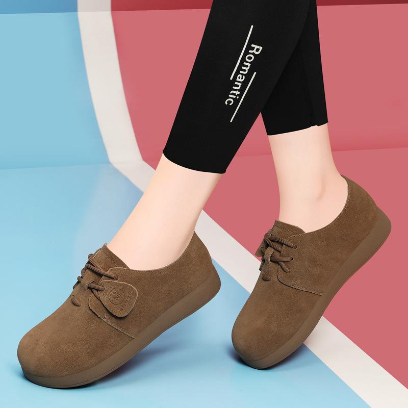 Leder Damenschuhe Herbst Neu Europäische Mode Schnürung Flachsohle Lässig Mattes Leder Weichsohle Birkenstocks Freizeitschuhe