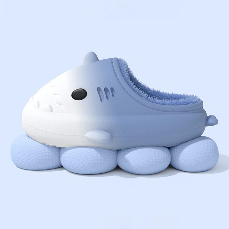 Fashion Smile Plush Lining Bag Heel Cotton Slippers EVA Linght Warm Indoor Cotton Slippers Gradient Shark Furry Slippers For Mens Womens