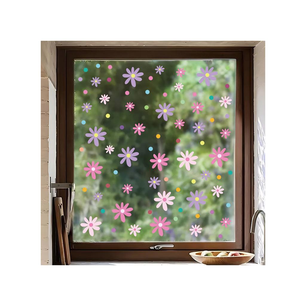 Plants and flowers glass window decoration stickers pvc static stickers warm decoration colorful flowers