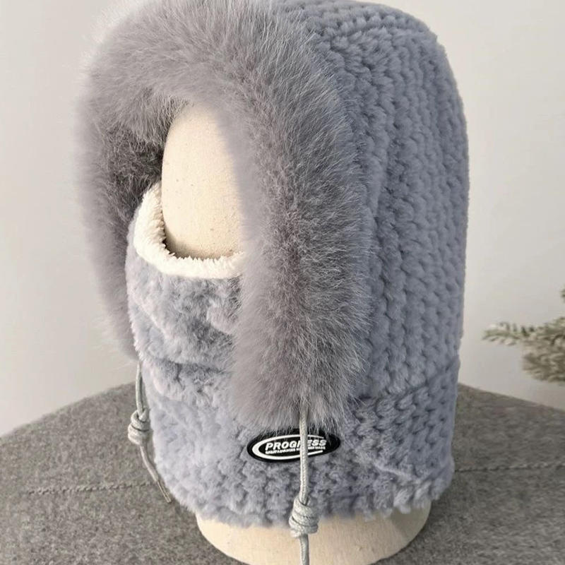 Unisex Wiatroodporne Zimowe Czapki Beanie z Polaru Szalik Outdoorowe Ciepłe Zimowe Balaklawa z Kapturem Sweter Dzianinowa Czapka
