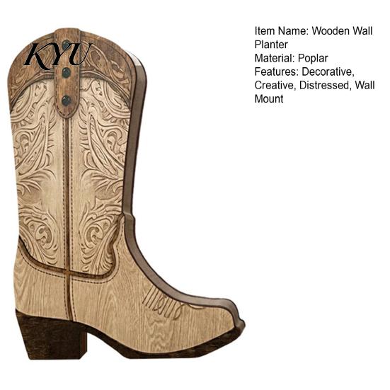 Indoor Plant Display for Living Room Wooden Cowboy Boots Wall Planter Plants, Western Boot Flower Hanging Vase Floral Container Dried Flowers
