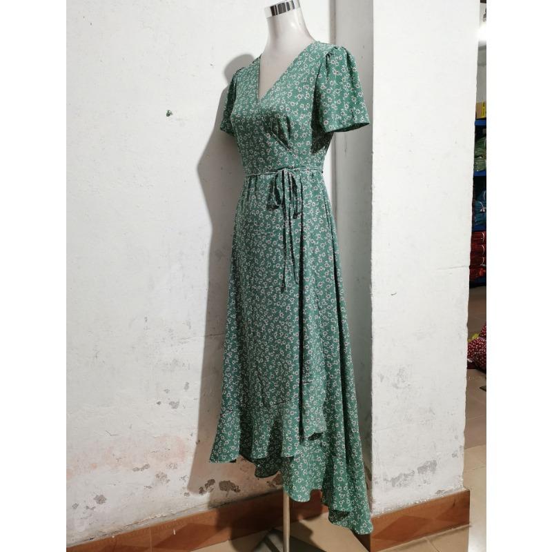 Dámské letní šaty květinové s výstřihem do V kardigan na zavazování krátký rukáv bohémské volné prázdninové šaty