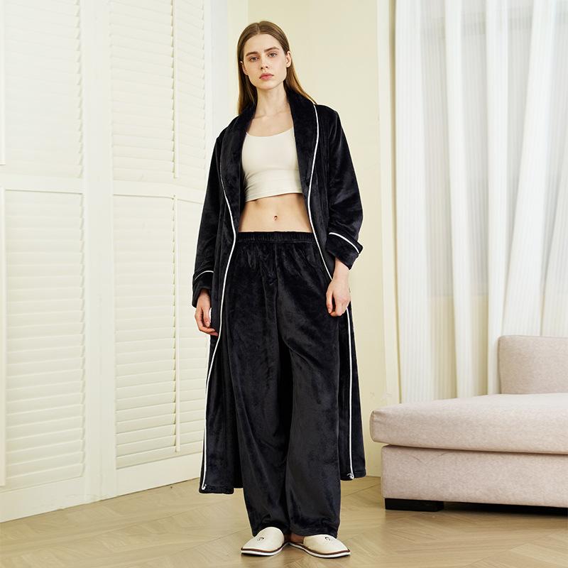 Men's Plush Fleece Robe Set Bathrobe Spa Robes With Pockets Soft Winter Shawl Collar Long Sleeve Robe Warm Pants Set for Men Fluffy Homewear Sleepwear