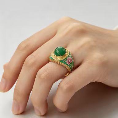 Europe, America, popular retro egg surface enamel with zircon ring, new Chinese temperament, personalized fashion ring