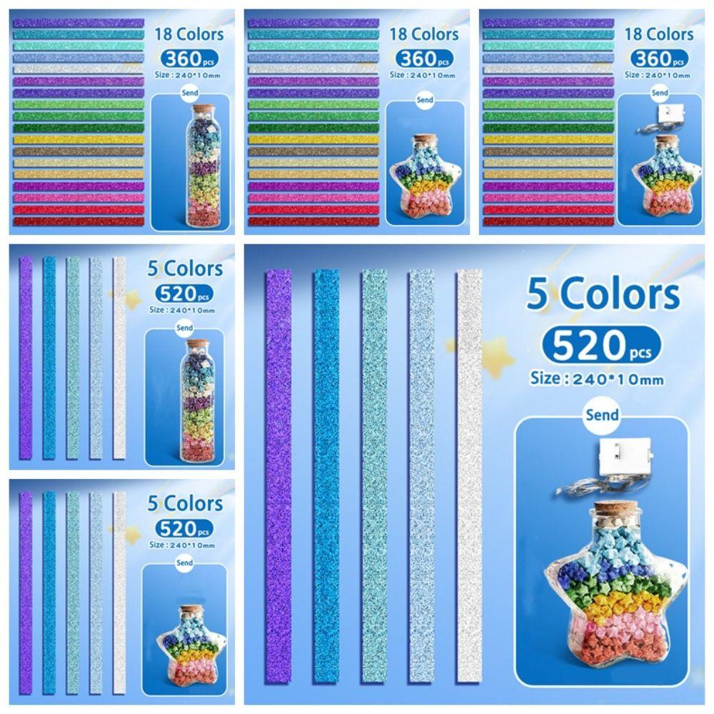 Glass Bottle Glitter Origami Stars Paper Strips String Lights Paper Star Lucky Star Paper Folding Strips Decorative Paper Shiny
